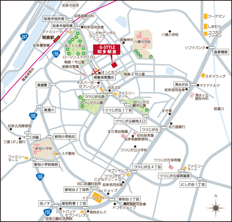 G-STYLE 知多朝倉 -“新化”する街朝倉の家- 現地案内図